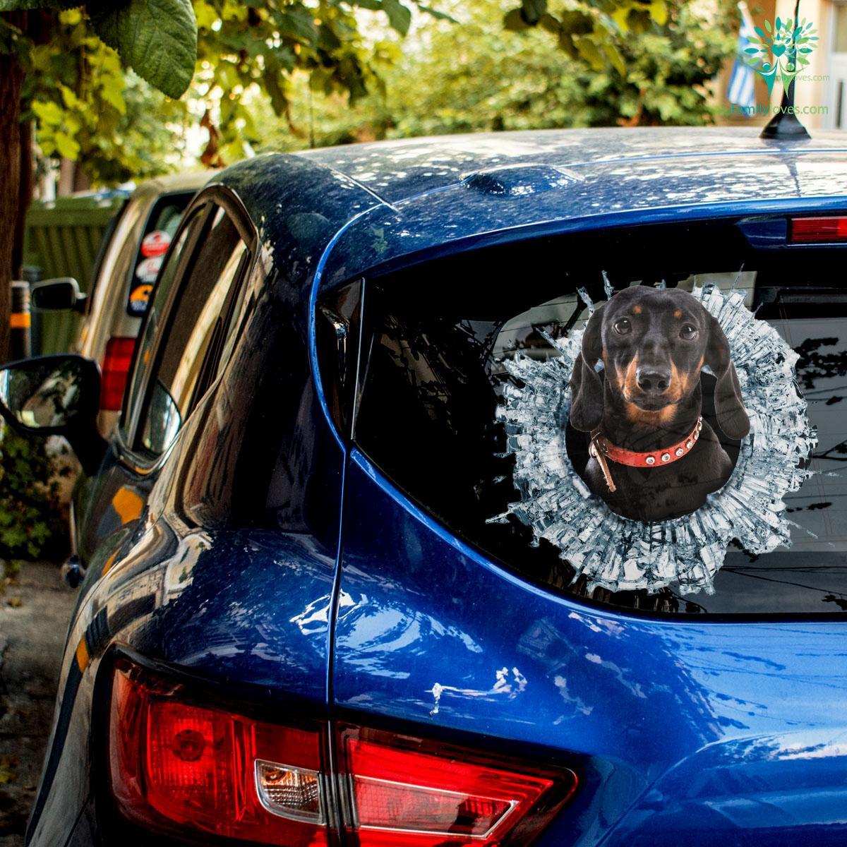 Download Dachshunds Dog Car Decal And Broken Car Window Sticker Dog Window Decal Cute Car Decals Familyloves Com